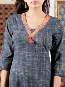 Indigo Ivory Red Ajrakh Hand Brushed & Hand Block Printed Kurta in Natural Colors - K117F1510