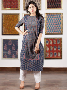 Indigo Maroon Ivory Ajrakh Hand Block Printed Kurta in Natural Colors - K119F1595