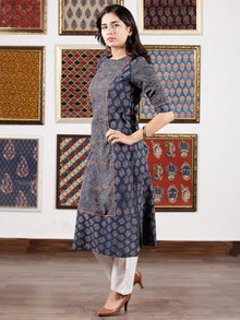 Indigo Maroon Ivory Ajrakh Hand Block Printed Kurta in Natural Colors - K119F1595