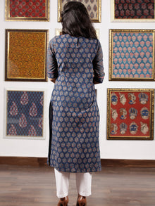 Indigo Maroon Ivory Ajrakh Hand Block Printed Kurta in Natural Colors - K119F1595