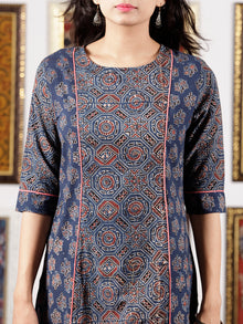 Indigo Maroon Ivory Ajrakh Hand Block Printed Kurta in Natural Colors - K119F1595
