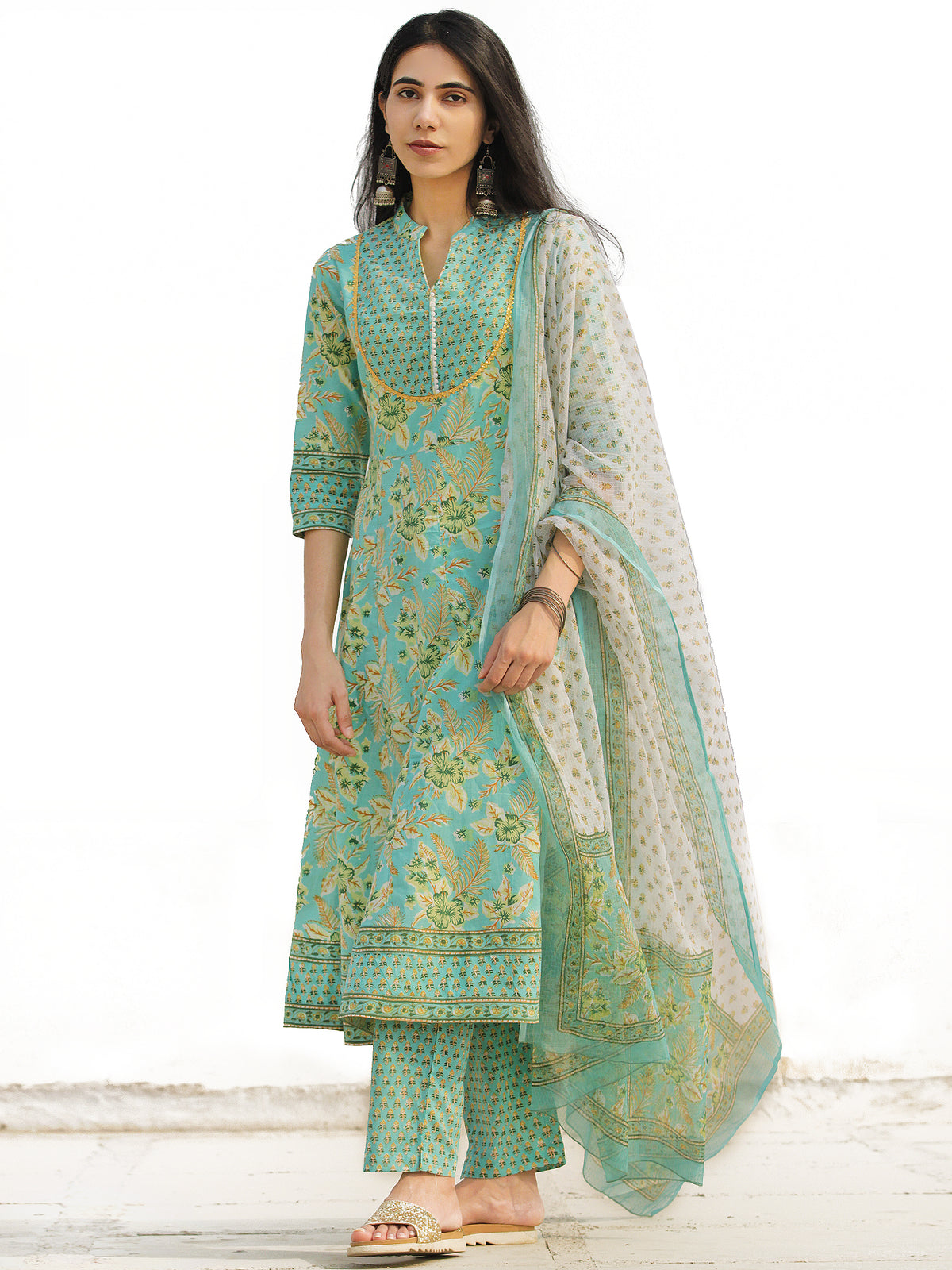 Nayab Abeeha - Set of Anarkali Kurta Pants & Dupatta - KS13H2541D
