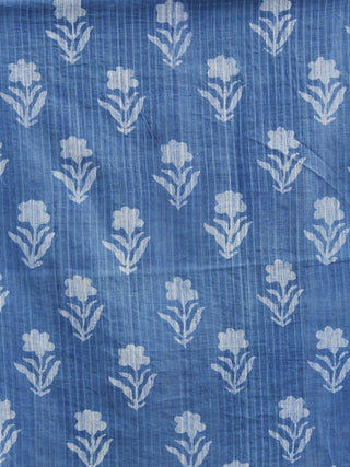 Indigo White Maroon Long Hand Block Printed Cotton Dress With Gathers  - D143F905