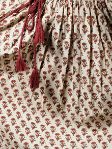 Beige Maroon Mustard Hand Block Printed Long Cotton Dress With Angrakha Neck And Ruffle Sleeves  - D240F1393
