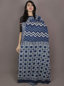 Indigo Ivory Hand Block Printed in Natural Colors Cotton Mul Saree - S031701146