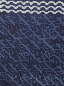 Indigo Cotton Hand Block Printed Saree in Natural Colors - S03170256