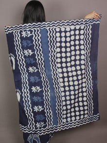Indigo Cotton Hand Block Printed Saree in Natural Colors - S03170256