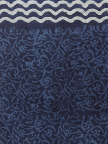 Indigo Cotton Hand Block Printed Saree in Natural Colors - S03170246