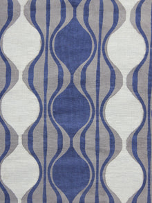 Grey Blue White Hand Block Printed Cotton Fabric Per Meter - F001F871