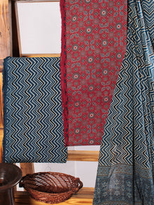 Maroon Indigo Ivory Hand Block Printed Suit Set (Set of 3) - SU01HB474