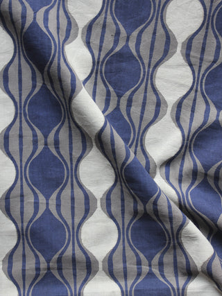 Grey Blue White Hand Block Printed Cotton Fabric Per Meter - F001F871