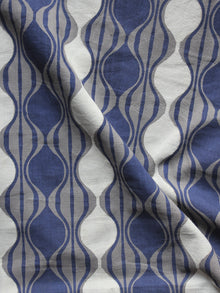 Grey Blue White Hand Block Printed Cotton Fabric Per Meter - F001F871