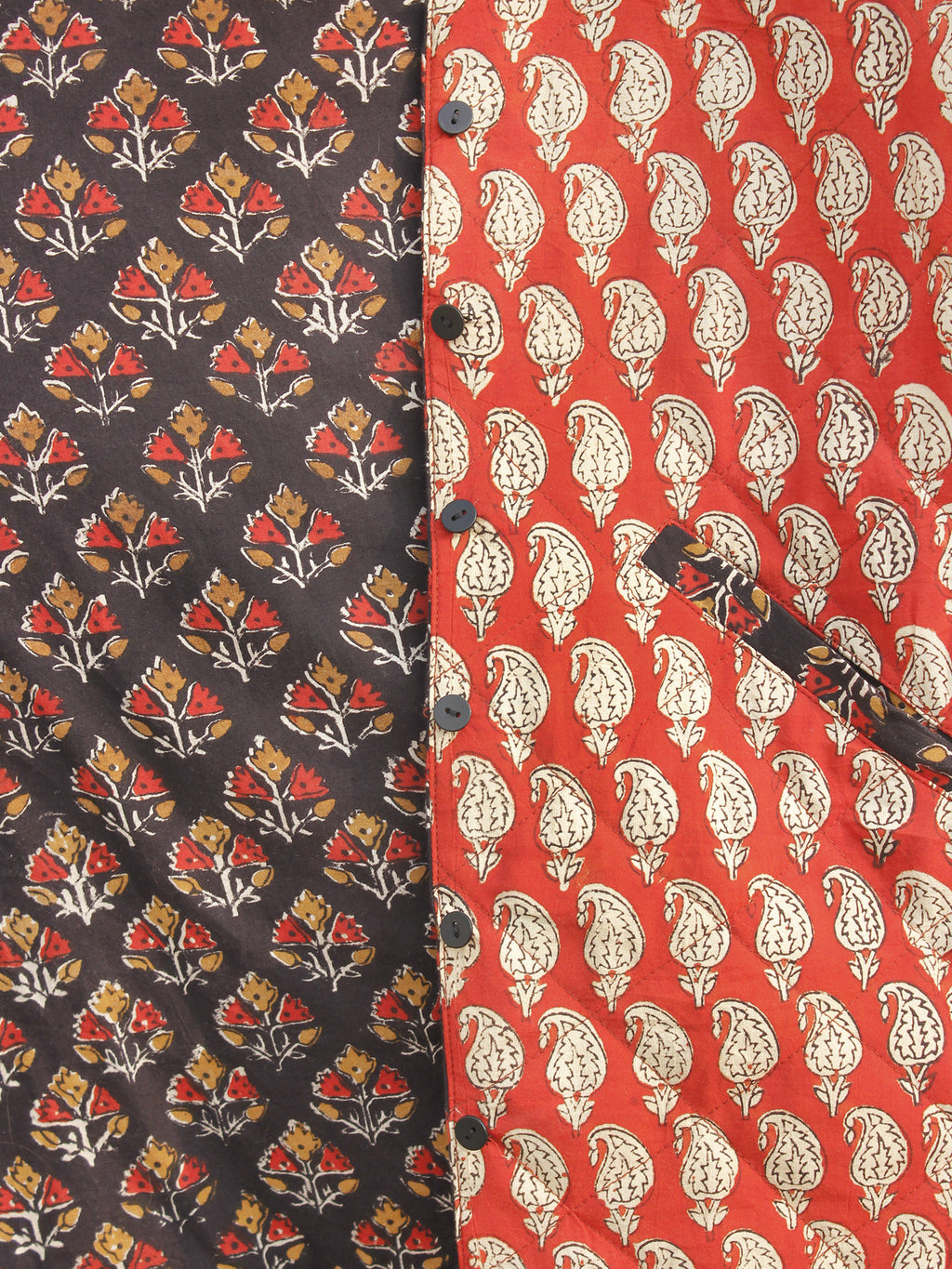 Red Black Beige Mustard Hand Block Printed Reversible