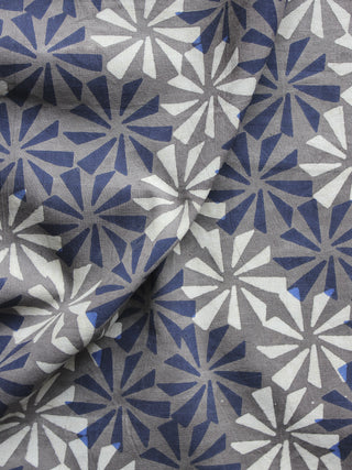 Kashish Ivory Indigo Hand Block Printed Cotton Fabric Per Meter - F001F880
