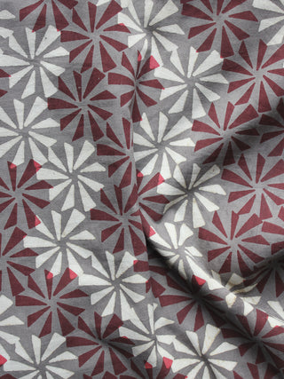 Kashish Ivory Maroon Hand Block Printed Cotton Fabric Per Meter - F001F881