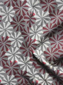 Kashish Ivory Maroon Hand Block Printed Cotton Fabric Per Meter - F001F881