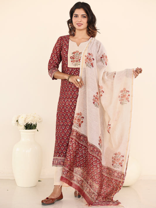 Jashn Lahma Set Of Kurta Pants Chanderi Dupatta