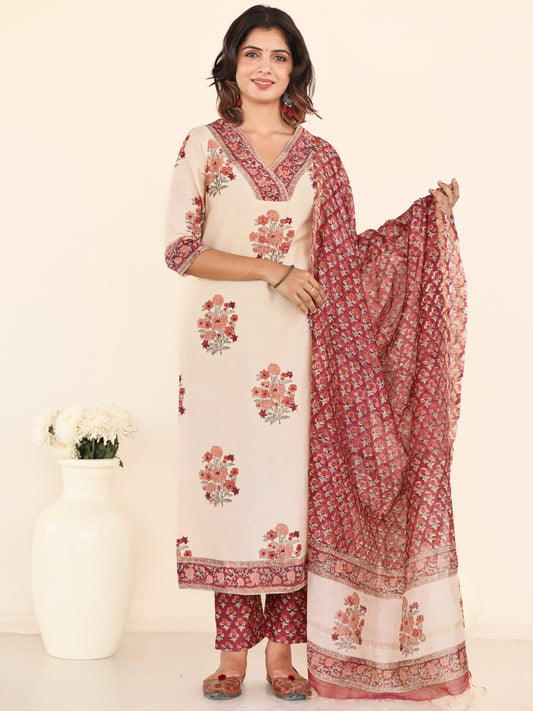 Jashn Pakiza Set Of Kurta Pants Chanderi Dupatta