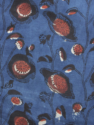 Indigo Brown Ivory Hand Block Printed Cotton Fabric Per Meter - F001F883