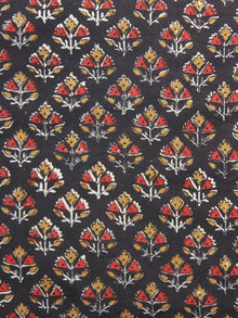 Black Mustard Red Hand Block Printed Cotton Fabric Per Meter - F001F884