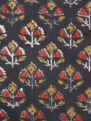 Black Mustard Red Hand Block Printed Cotton Fabric Per Meter - F001F884