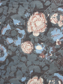 Grey Ivory Blue Hand Block Printed Cotton Fabric Per Meter - F001F885
