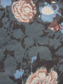 Grey Ivory Blue Hand Block Printed Cotton Fabric Per Meter - F001F885
