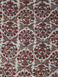 Beige Maroon Brown Hand Block Printed Cotton Fabric Per Meter - F001F887