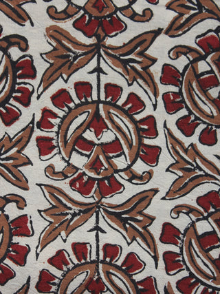 Beige Maroon Brown Hand Block Printed Cotton Fabric Per Meter - F001F887