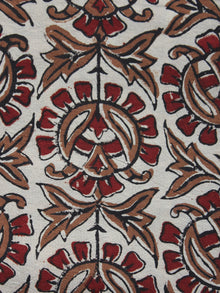 Beige Maroon Brown Hand Block Printed Cotton Fabric Per Meter - F001F887