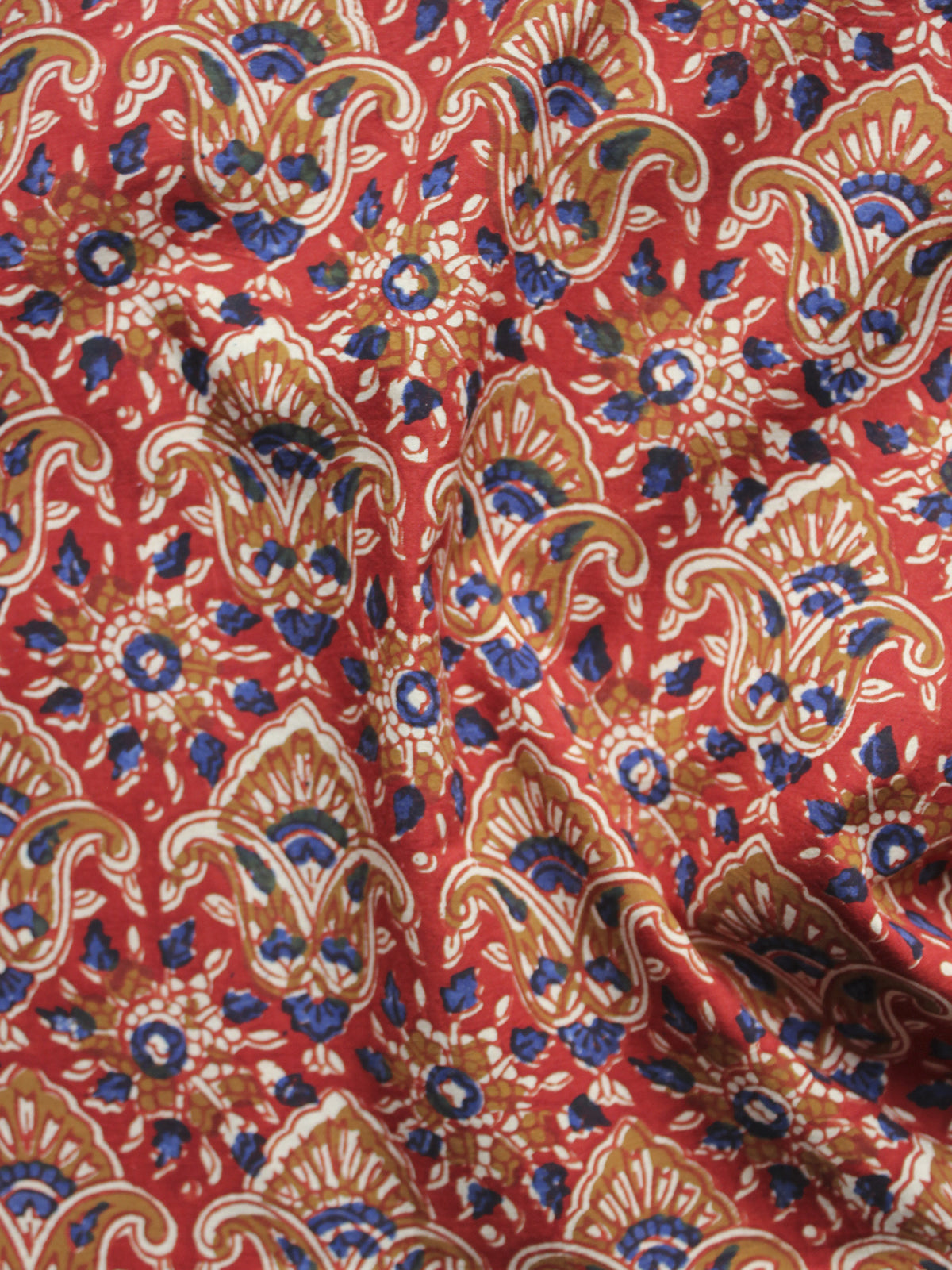 Red Brown Beige Indigo Hand Block Printed Cotton Fabric Per Meter - F001F888