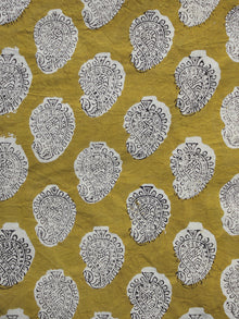 Mustard Ivory Black Hand Block Printed Cotton Fabric Per Meter - F001F889
