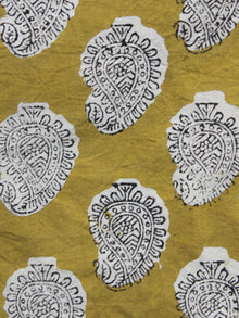 Mustard Ivory Black Hand Block Printed Cotton Fabric Per Meter - F001F889