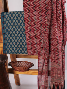 Maroon Indigo Black Ivory Hand Block Printed Suit Set (Set of 3) - SU01HB475