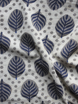 Kashish Ivory Indigo Hand Block Printed Cotton Fabric Per Meter - F001F872