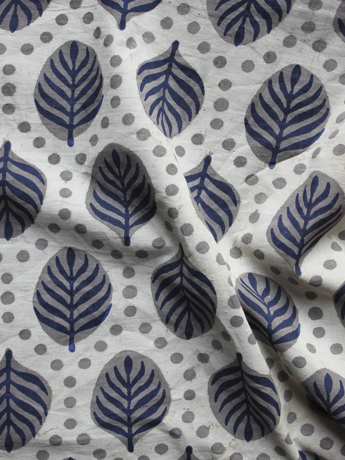 Kashish Ivory Indigo Hand Block Printed Cotton Fabric Per Meter - F001F872