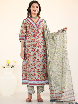 Utsav Zalak Set Of Chanderi Silk Kurta Pants Dupatta