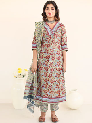 Utsav Zalak Set Of Chanderi Silk Kurta Pants Dupatta