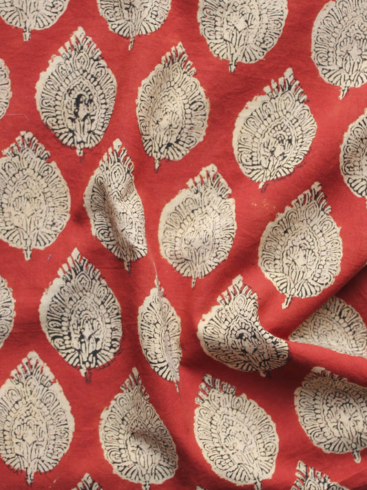 Red Beige Black Hand Block Printed Cotton Fabric Per Meter - F001F890