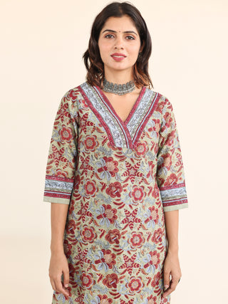 Utsav Zalak Set Of Chanderi Silk Kurta Pants Dupatta