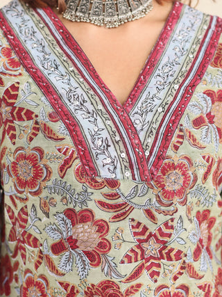 Utsav Zalak Set Of Chanderi Silk Kurta Pants Dupatta