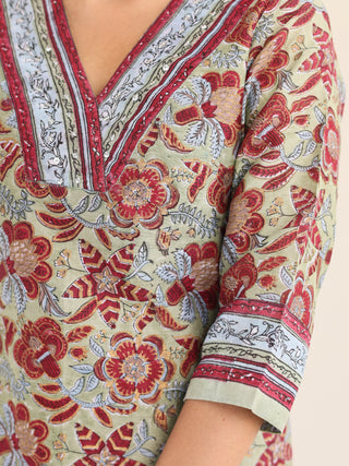 Utsav Zalak Set Of Chanderi Silk Kurta Pants Dupatta