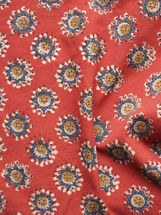 Red Blue Mustard Ivory Hand Block Printed Cotton Fabric Per Meter - F001F891