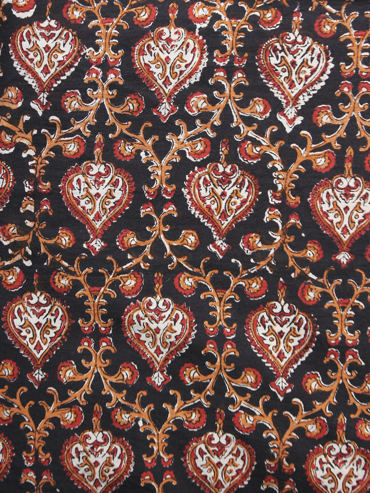Black Maroon Brown White Hand Block Printed Cotton Fabric Per Meter - F001F892