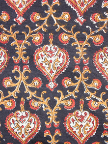 Black Maroon Brown White Hand Block Printed Cotton Fabric Per Meter - F001F892
