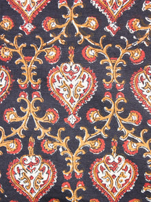 Black Maroon Brown White Hand Block Printed Cotton Fabric Per Meter - F001F892
