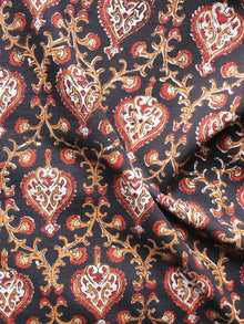 Black Maroon Brown White Hand Block Printed Cotton Fabric Per Meter - F001F892