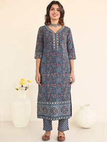 Ajrakh Aadanya Set Of Kurta Pants Dupatta