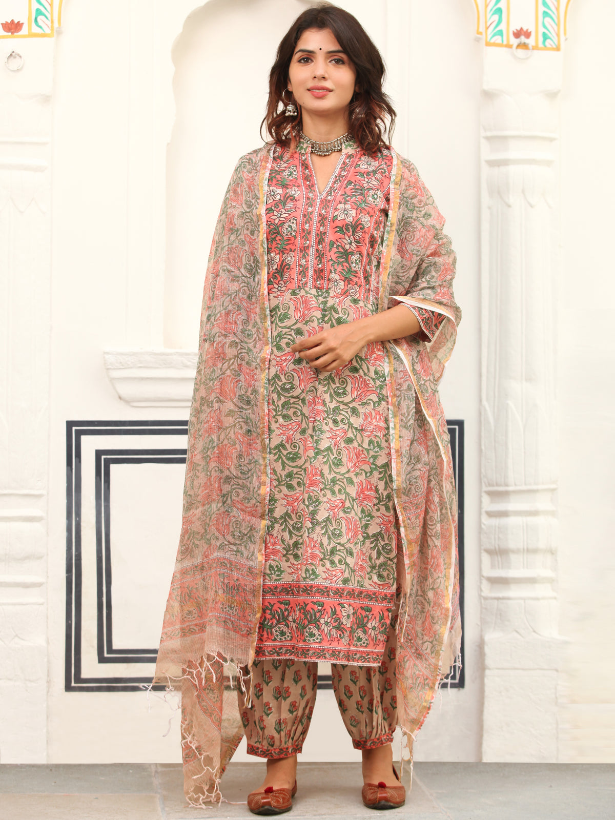 Jashn Vrinda Set Of Kurta Salwar Pants Kota Dupatta