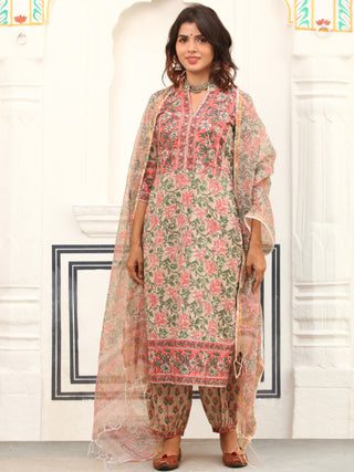 Jashn Vrinda Set Of Kurta Salwar Pants Kota Dupatta